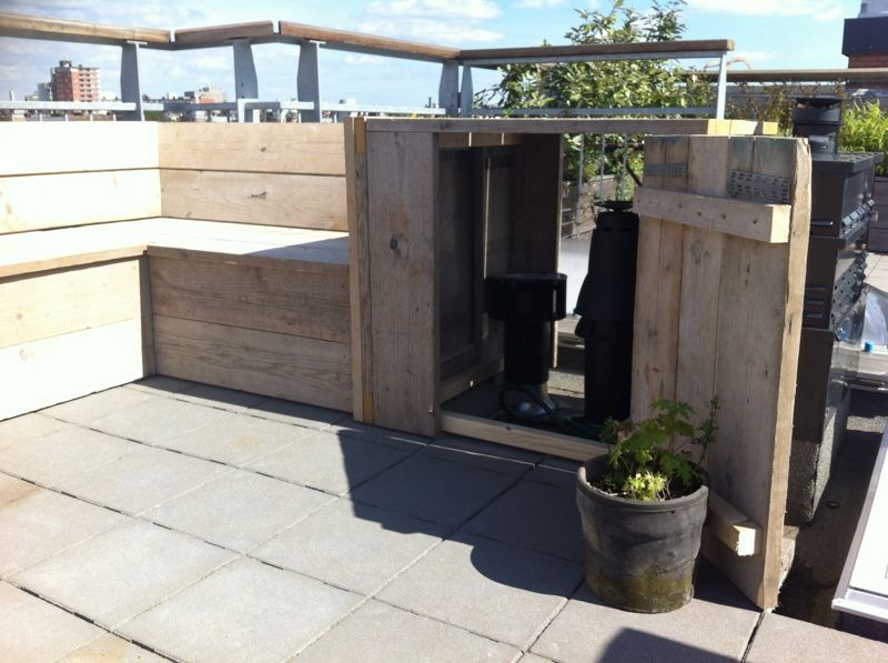bank, steigerhout, dakterras, Amsterdam