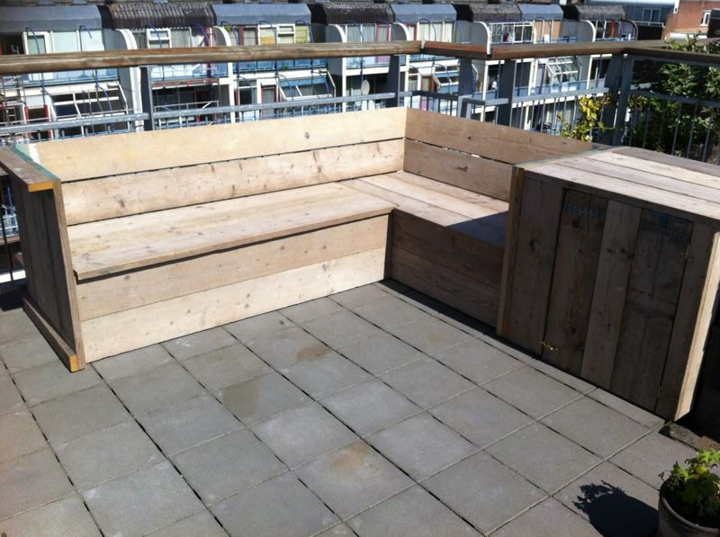 bank, steigerhout, dakterras, Amsterdam