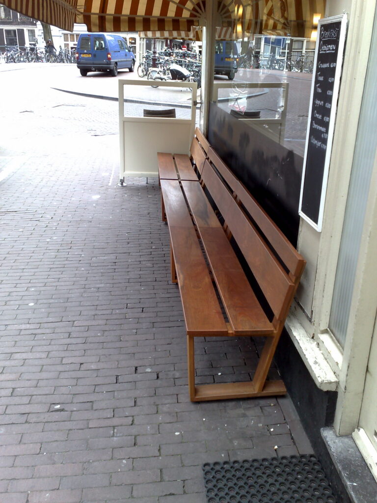 Merbau, Terrasbanken, Cafe het Paleis, buitenbank, Amsterdam,Azobe